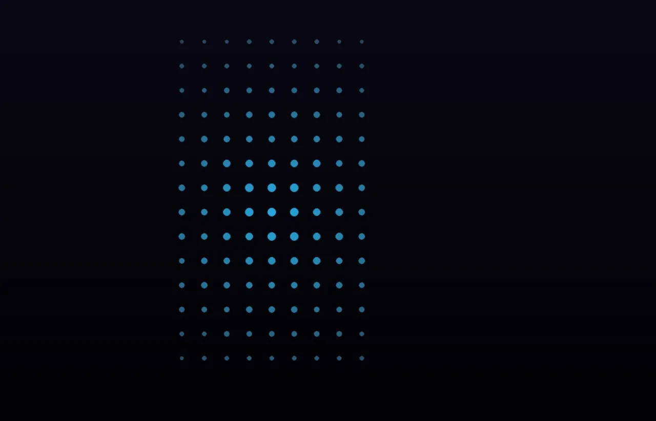 A dense, steady grid of blue points fading toward the edges