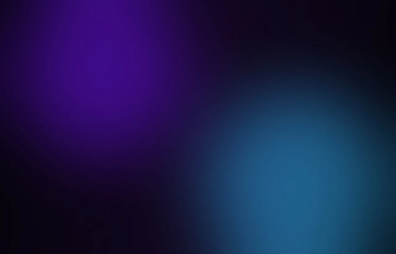 Dark abstract gradient of violet and blue light diverging into two soft directions from a single point