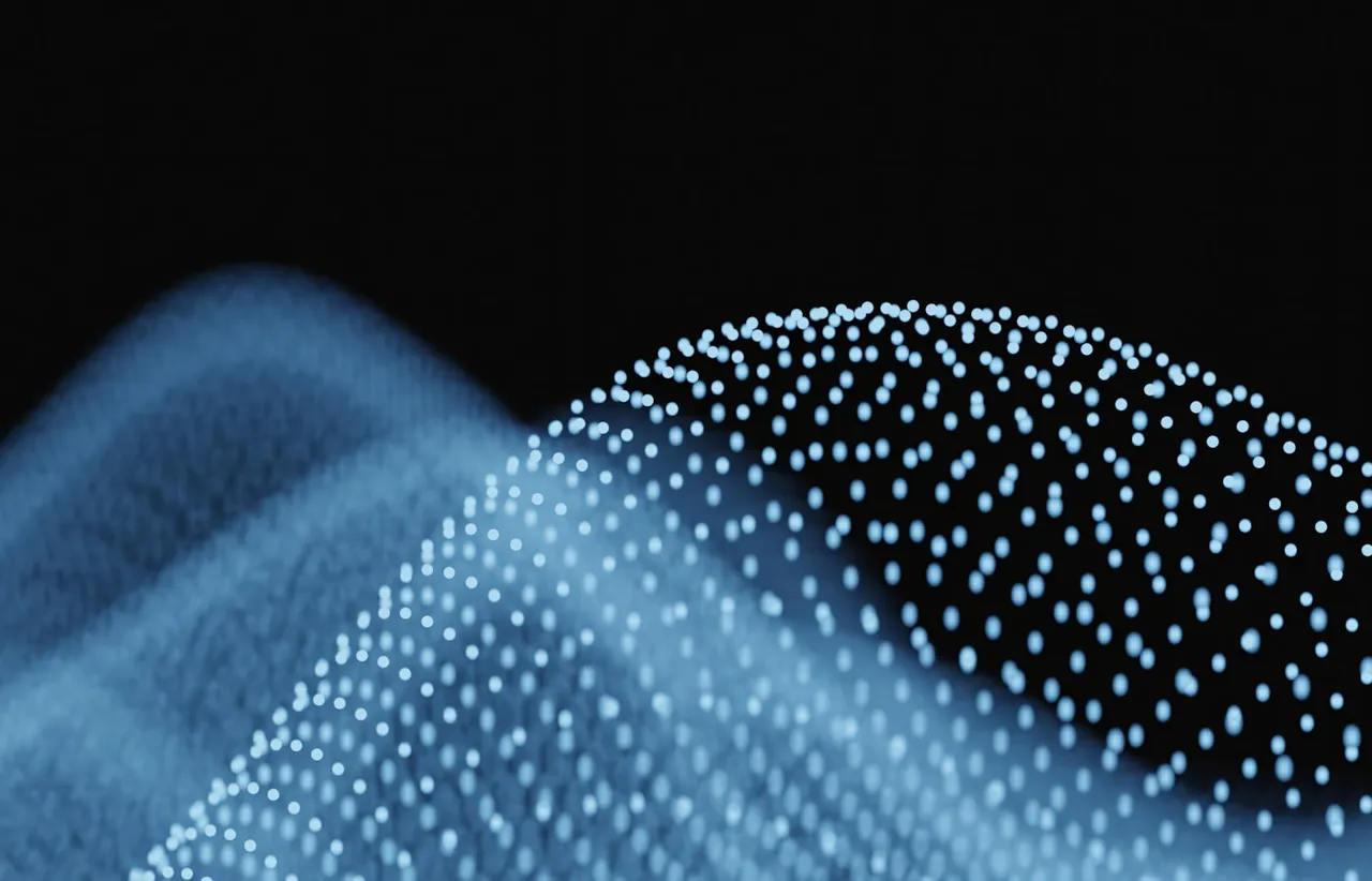Pale blue dots arranged in a rippling surface that dissolves into darkness at its edges