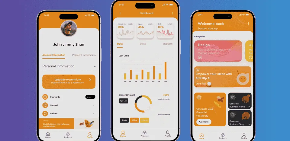 StartUp Assistant project screen, AI-Powered All-in-One Platform for Startups