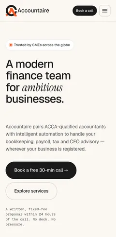 Accountaire homepage on a phone