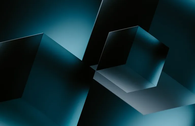 Dark abstract composition of blue squares and rectangles arranged in quiet order